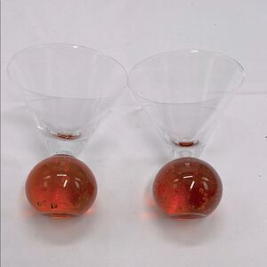 Pair of Vintage Signed E. Cointreau Glass Art Martini Glasses